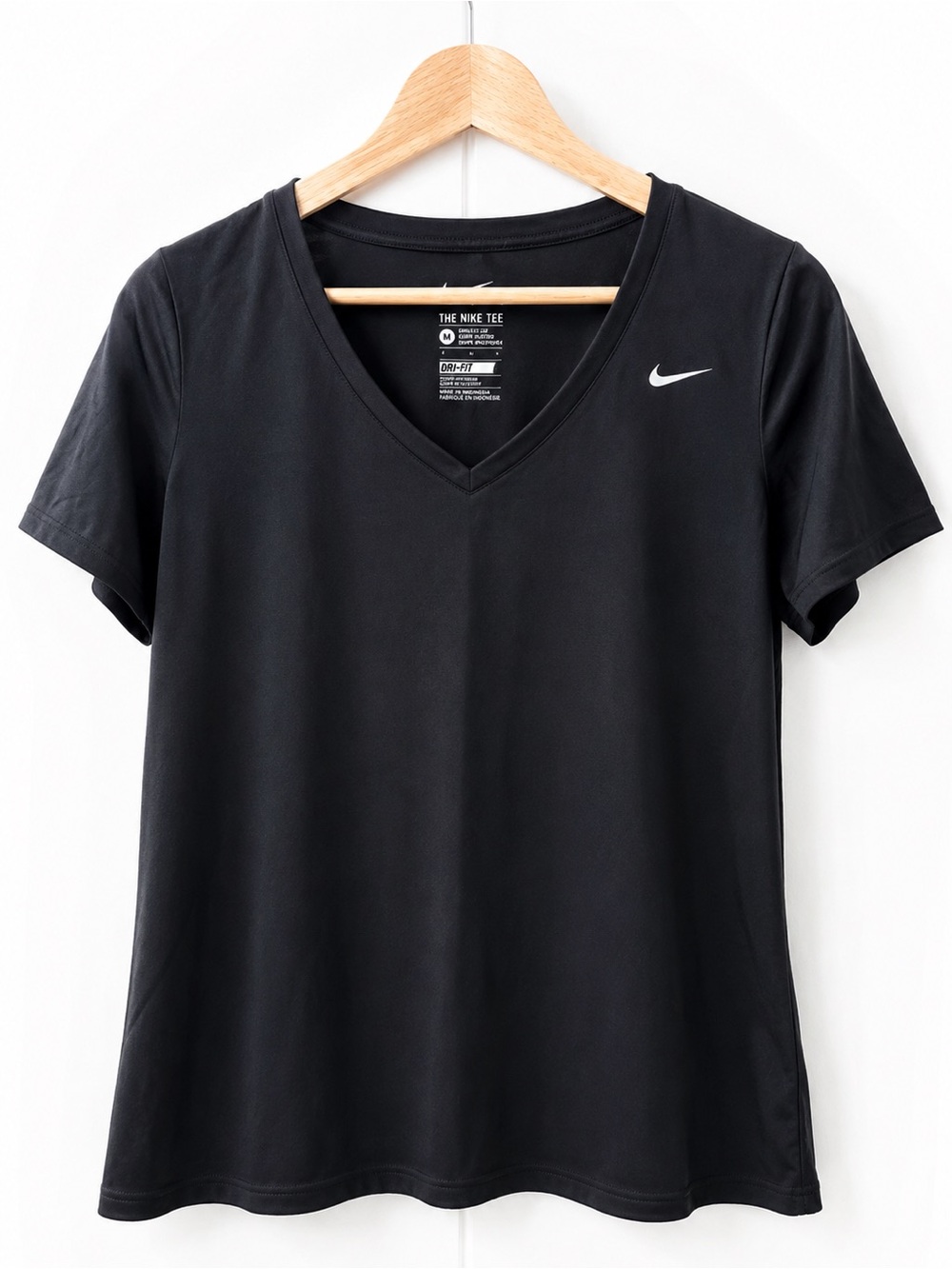 Nike Black V-Neck Short Sleeve Tee with White Swoosh